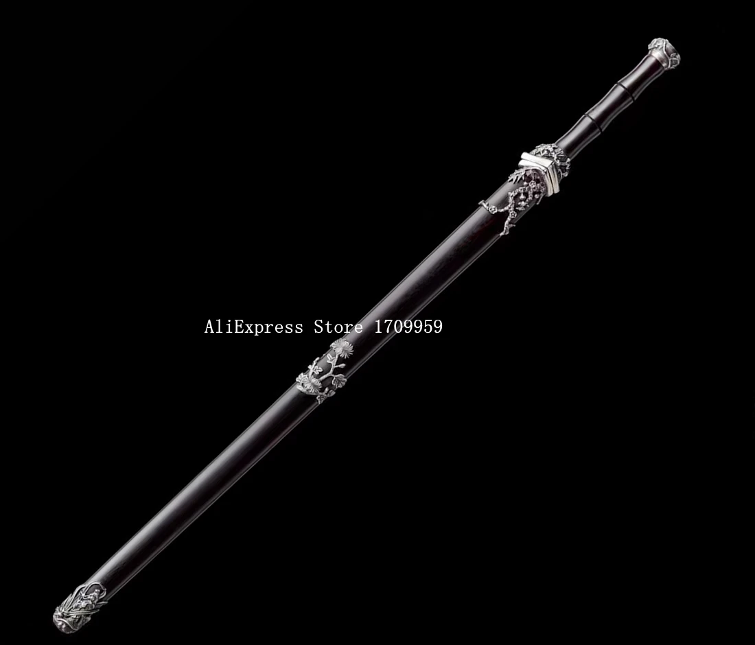 White Copper Plum/Orchid/Bamboo/Chrysanthemum Accessory Chinese Sword Damascus Steel Tang Dynasty WuShu/TaiChi Double Edge Jian