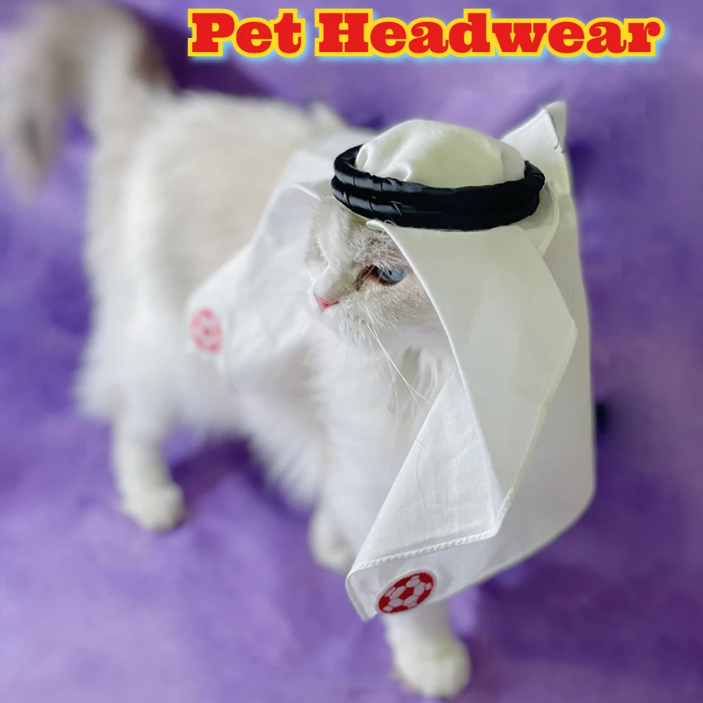 

Sun Protection Windproof Desert Scarf Hat Cats Dogs Pet Headwear Handmade Saudi Arabia Style World Cup Mascot Headgear Accessory