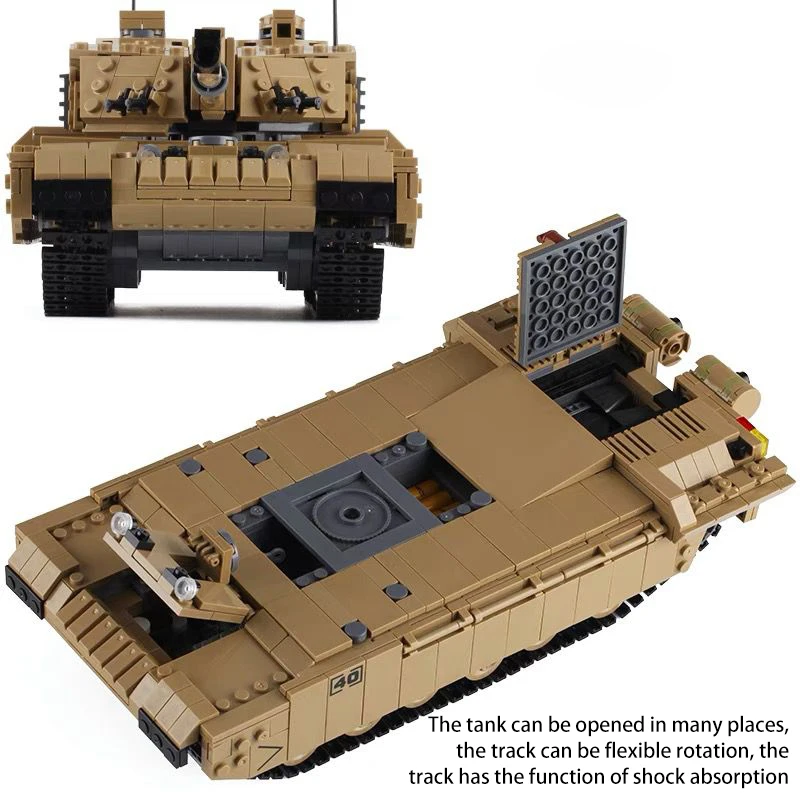 WW2 Military Tank UK Challenger 2 Puzzle Assembling Building Blocks US M1A2 Tracked Armoured Vehicle Children Toys Gifts