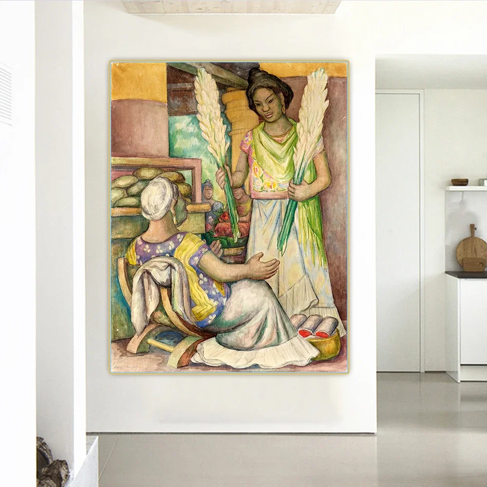 Diego Rivera 《vendedor de flores en tehuantepec》 lienzo pintura al óleo obra de arte imagen decoración colgante de pared decoración del hogar y la sala de estar