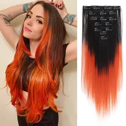Zolin Clip In Hair Extensions 7Pcs/set With 16clips Short Straight Hair Synthetic Hairpiece Black Brown Orange Ombre Color