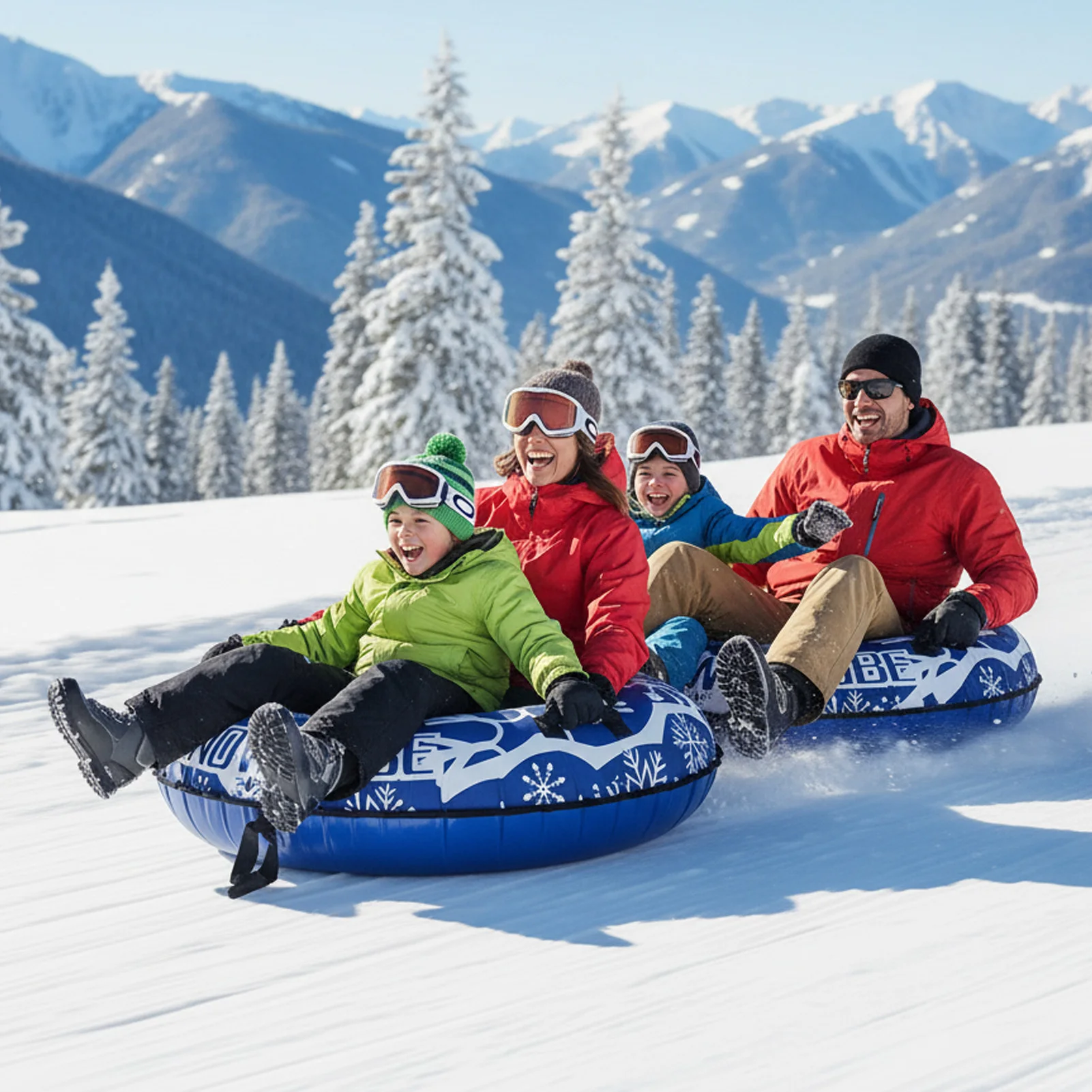 

Blue Inflatable Snow Tube Sled Heavy Duty Snow Tube for Sledding with Handles Tow Rope Winter Outdoor Toy for Boys Girls Adults