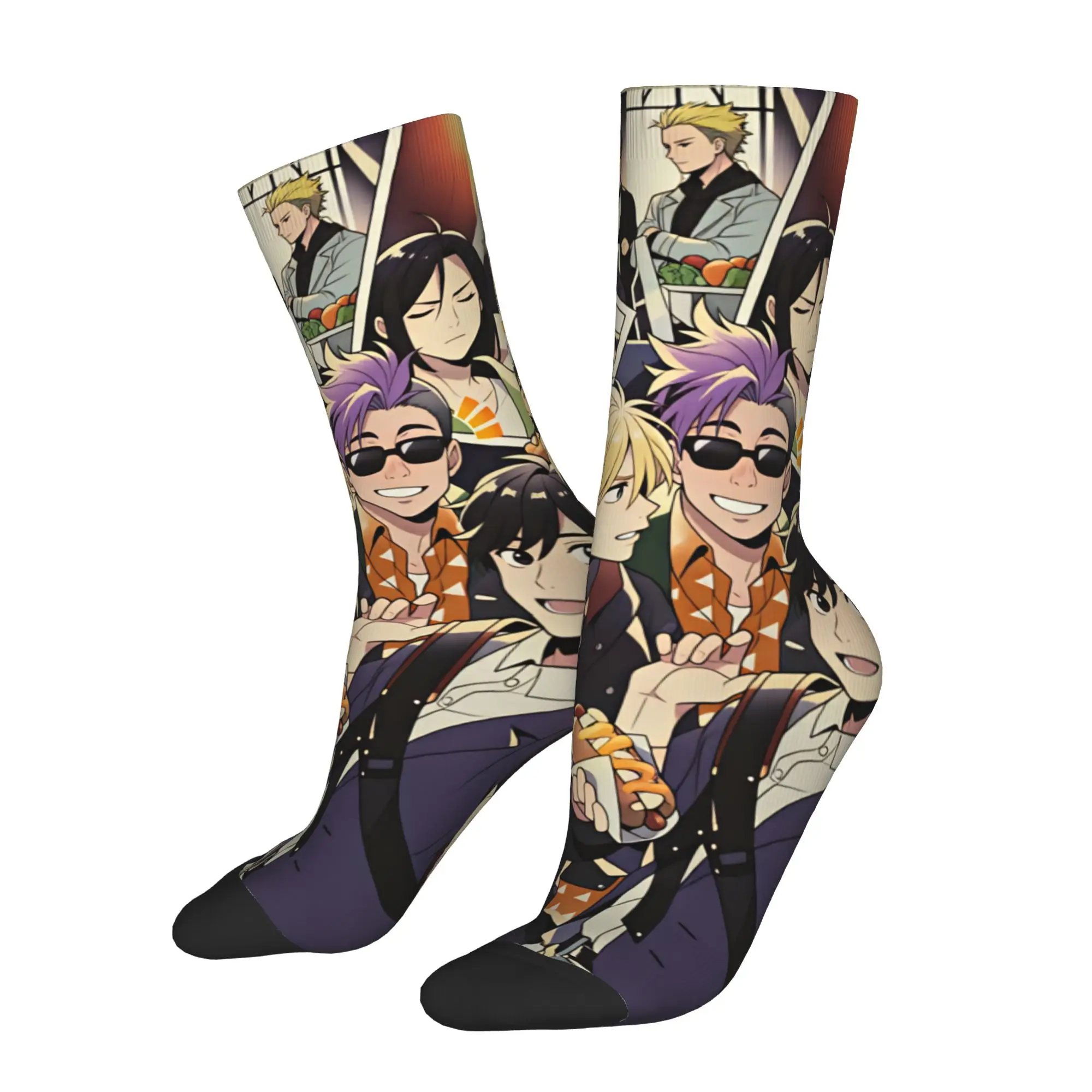 Cool Ash Lynx B-Banana F-Fish Anime Socks Men Women Warm 3D Printing Eiji Okumura Football Sports Socks
