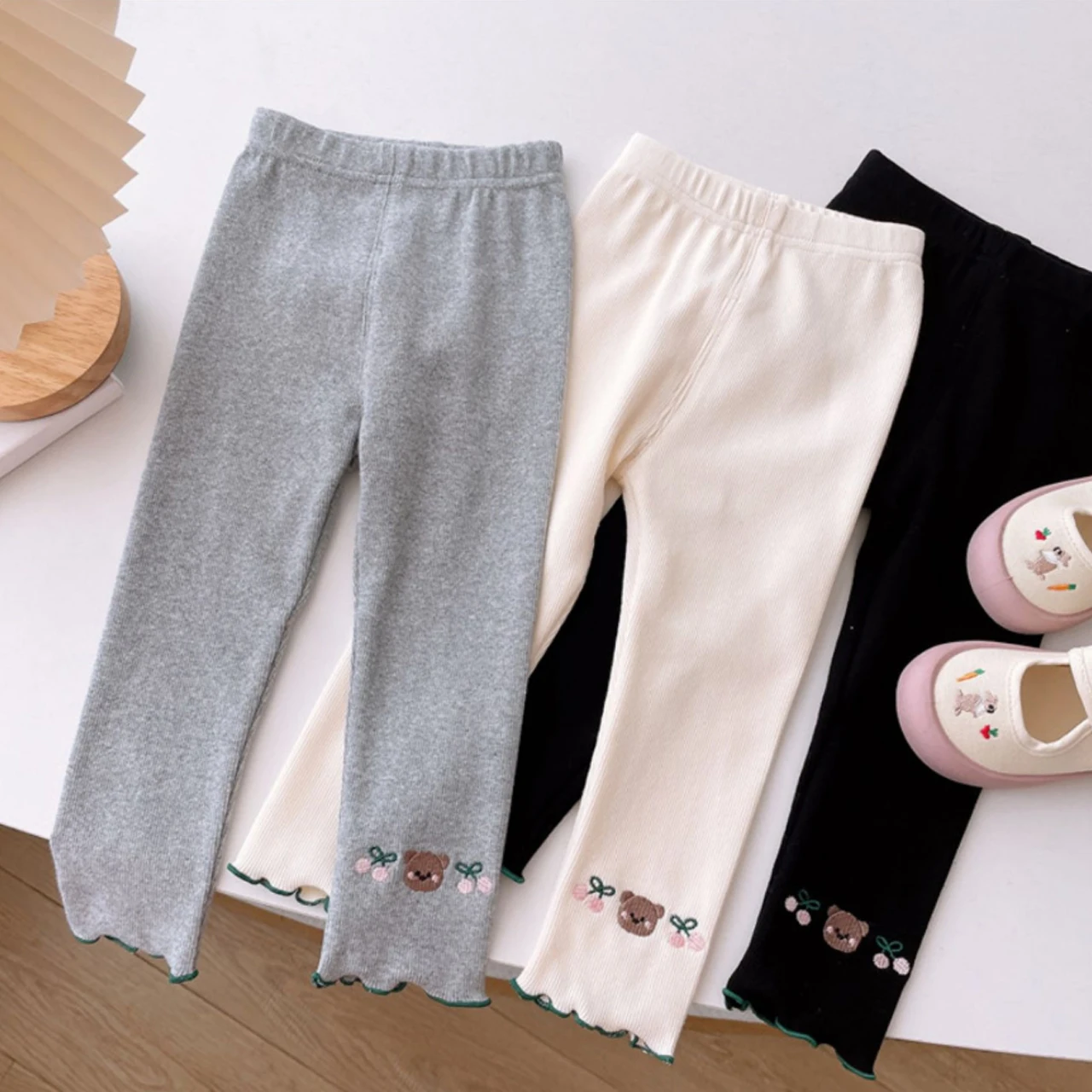1-6Year Baby Girl Leggings Cherry Sweet Bear Print Outerwear Trousers for Children Long Pants Spring Summer Kids Pantyhose Tight