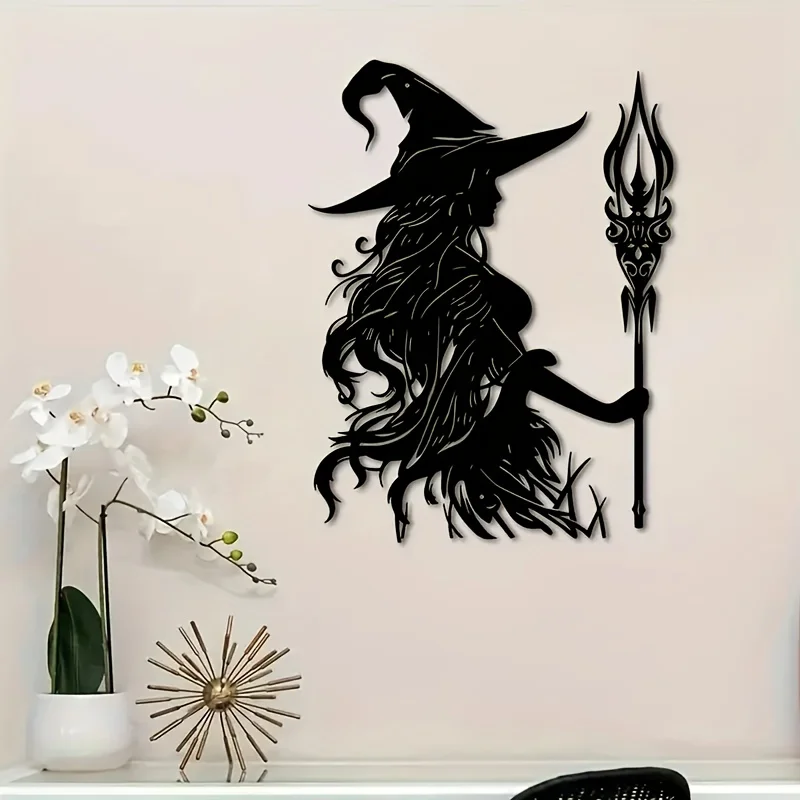 Gothic Witch Wand Boiler Iron Wall Art Black Metal Decor Farmhouse Bedroom Kitchen Living Room Porch Halloween Gift