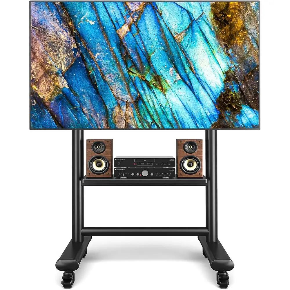 Heavy Duty Mobile TV Stand or 50-92 Inch Large TVs up to 200lbs | Height Adjustable Rolling TV Stand with Silent Wheel, Upgraded