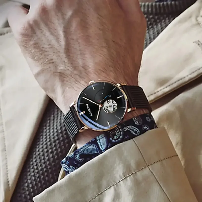 ساعة ميكانيكية جديدة للرجال بسيطة وعصرية وأنيقة وساعات يد ميكانيكية للرجال #5