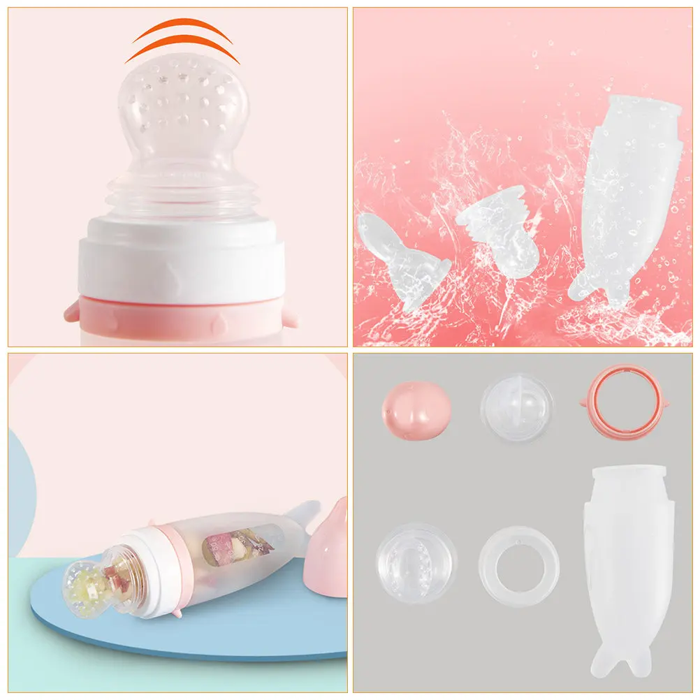 

Silicone Baby Feeding Spoon Dispensing Squeeze Feeder Bottle Portable Lightweight Easy Clean Stand Base for Kids Infant Feeding