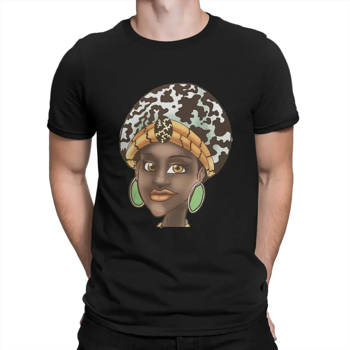 afro style T Shirts Men's  Pure Cotton Novelty T-Shirt Round Neck Afro Samurai Tee Shirt Short Sleeve Clothes Gift Idea