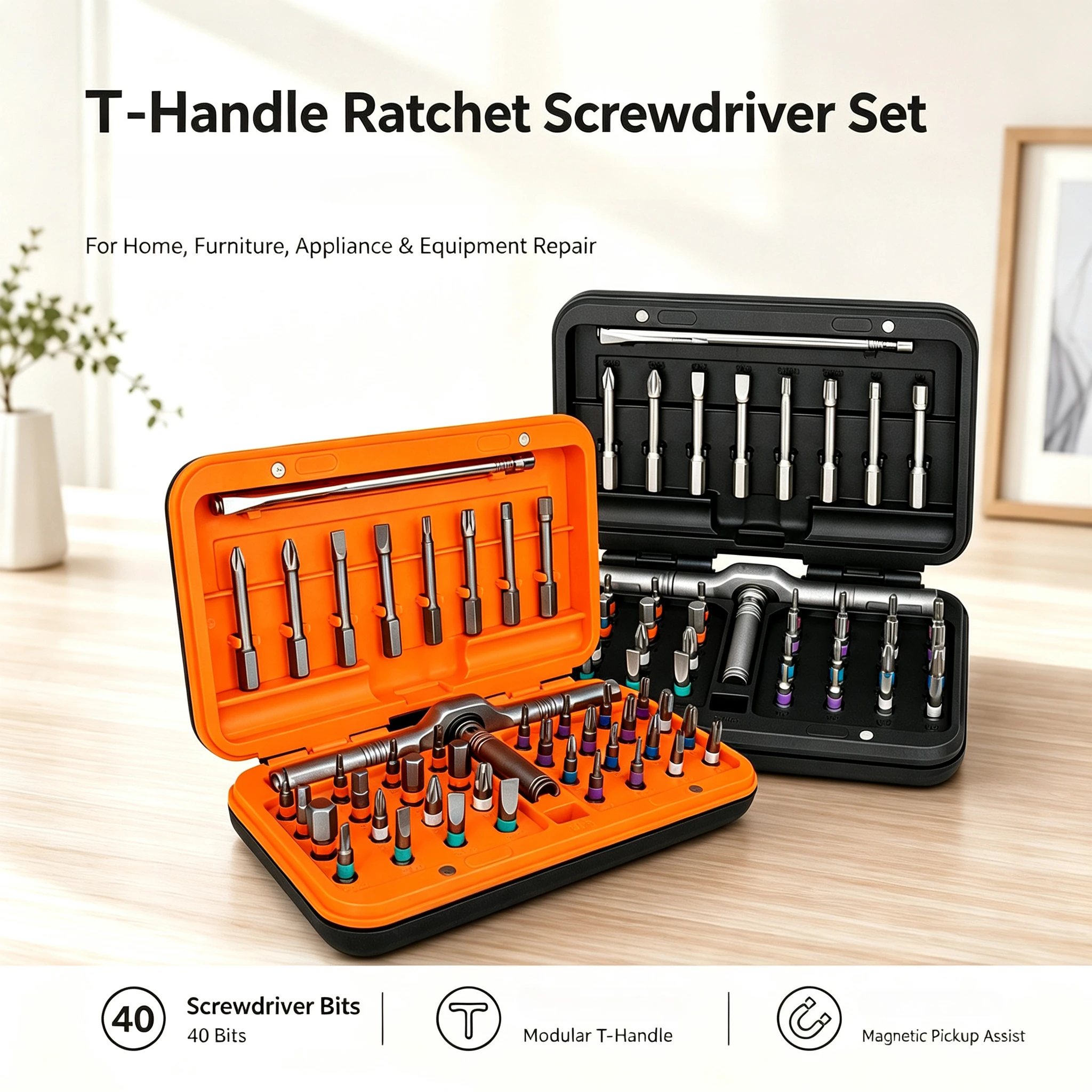 42in1 Ratchet Screwdriver Set S2 Steel Bits Detachable T-Handle Storage Case Portable Multi-purpose Toolbox DIY Repair Tools Kit