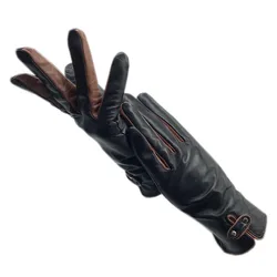 Guantes de invierno de moda de piel de oveja Nueva conducción de cuero de las mujeres guantes de lana forro de regalo cómodo suave de invierno de las mujeres guantes de cuero genuino negro