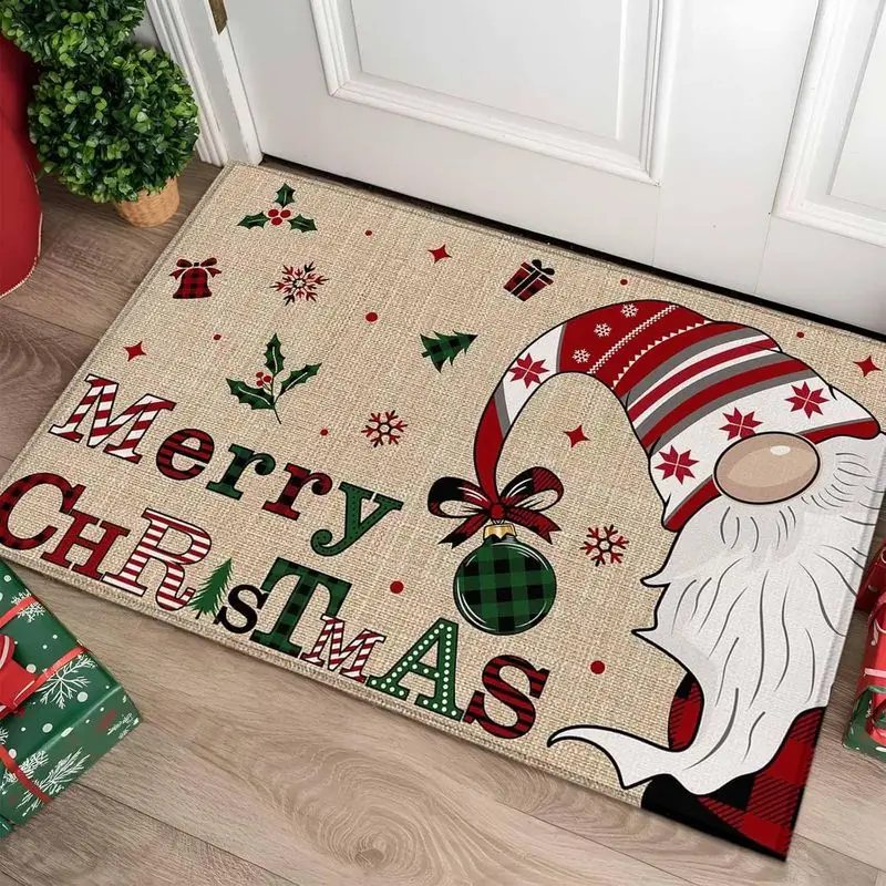 VIKAMA Gnome Burlap Christmas Door Mat Xmas Print Entryway Rug Non Slip For Front Door Indoor Outdoor Farmhouse Decor