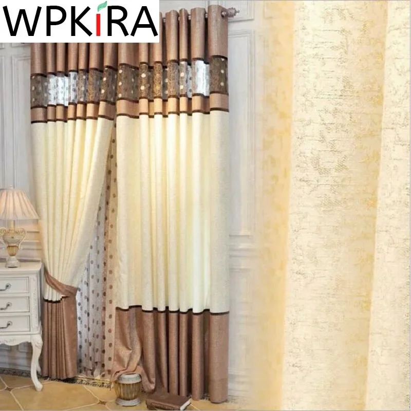 Hollow Nest Embroidered Curtain For Bedroom Living Room Luxury Yellow Splice Brown Window Drapes Tulle Customize Cortinas WP221H