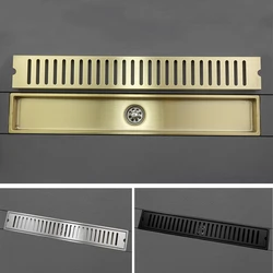 Black Stainless Steel Shower Drain Bathroom Tile Insert Rectangle Anti-odor Filter Hair Catcher Waste Grates Floor Drain 600MM