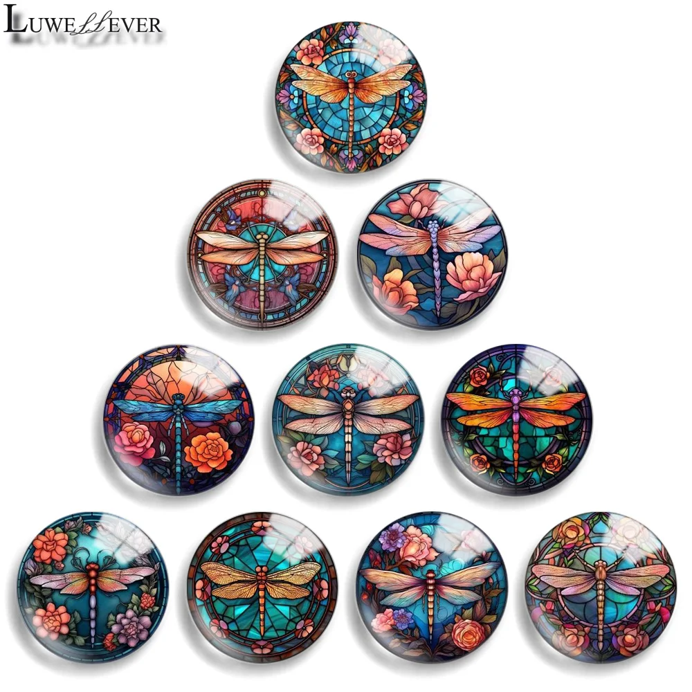 12mm 10mm 20mm 25mm 30mm 40mm 927 Dragonfly Mix Round Glass Cabochon Flat Jewelry Finding 18mm Snap Button Charm Bracelet