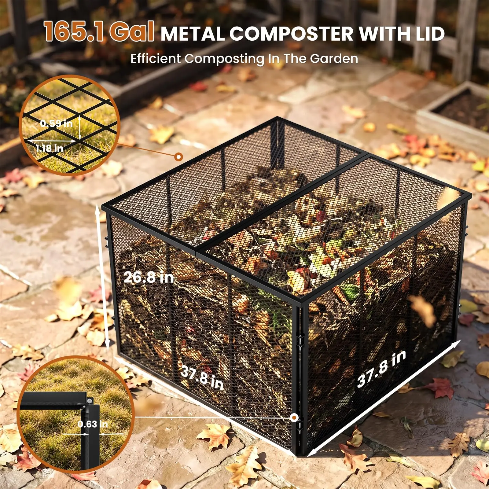 Outdoor Compost Bin, 165 Gal Metal Wire Mesh Garden Composte