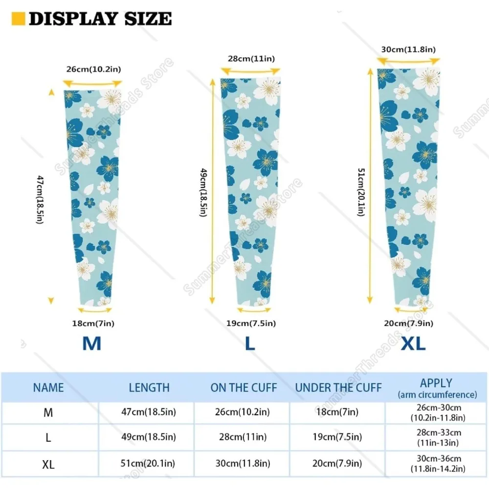 Blue Tropical Floral UV Sun Protection Arm Sleeves for Women Men, Cooling Sports Sleeves for Golf, Running, Cycling, Hiking