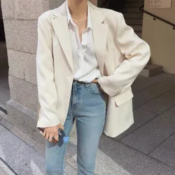 REALEFT Spring Autumn White Women's Blazer 2025 New Long Sleeve Single Breasted Korean Casual Loose Outwear Pockets Female