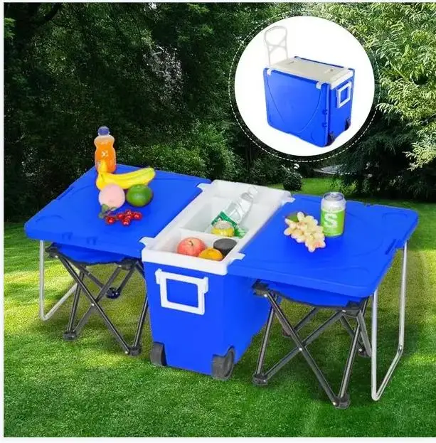 2022 Various specifications 24 cans cooler box pp thermal side folding table cooler box with handle and wheel