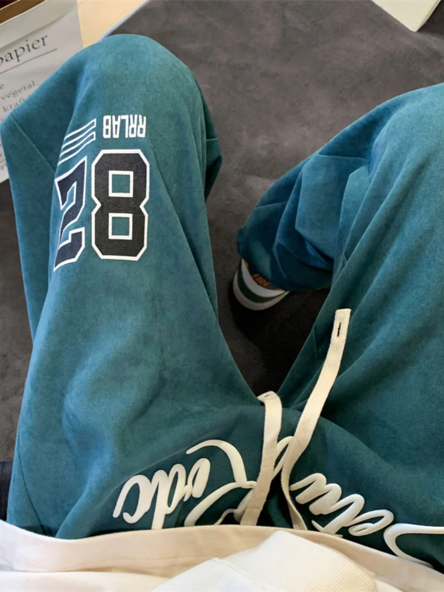 

Retro American plus Size Men's Straight Leg Wide Leg Pants Casual Long Trousers Autumn Winter High Street Trendy Loose Fit