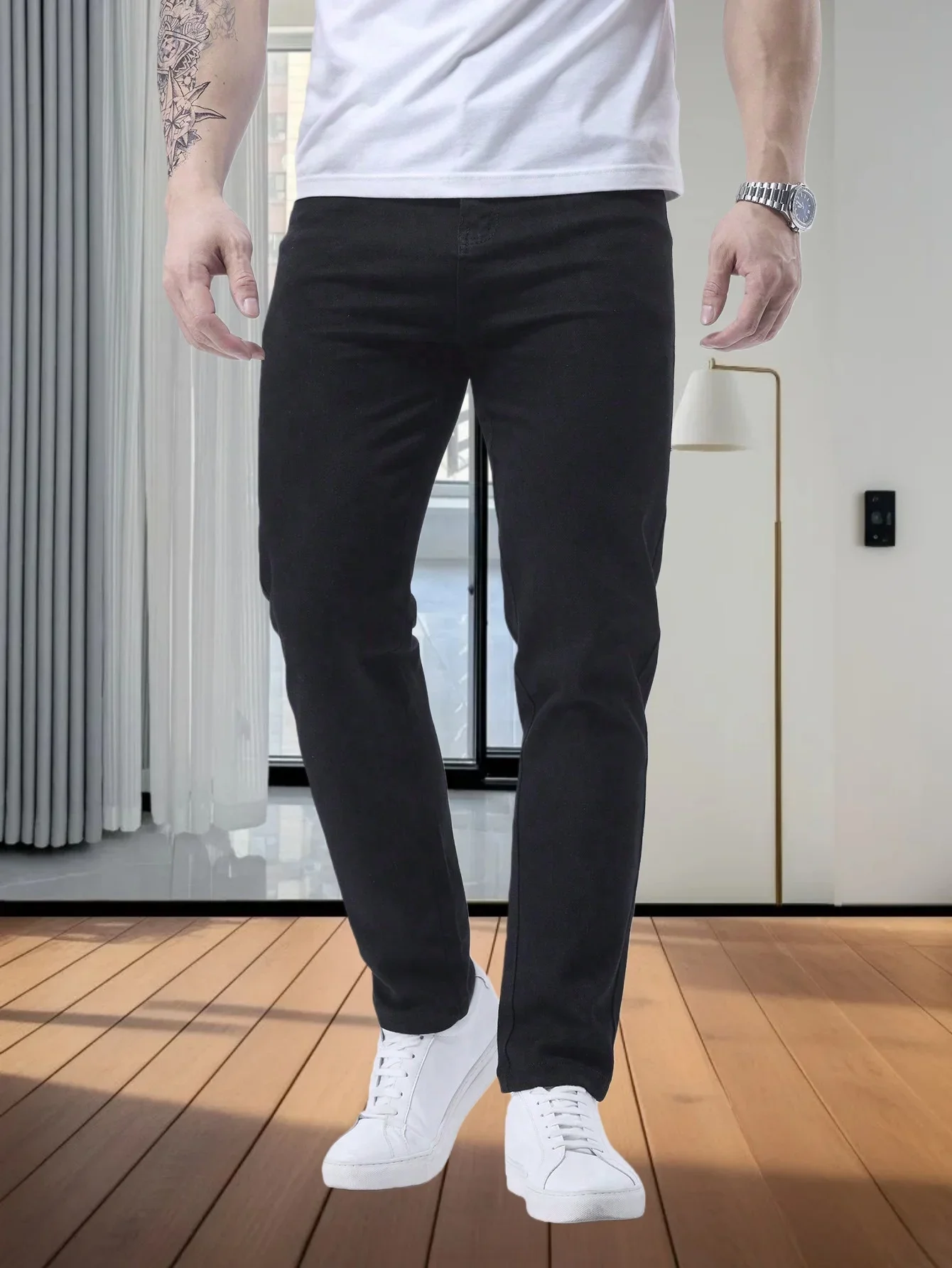 

Men's Solid Color Minimalist Versatile Straight Leg Jeans