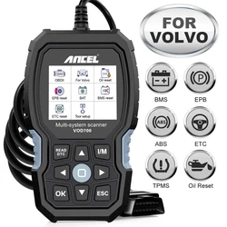 Ancel vod700 obd2 scanner para volvo obd2 scanner todo o sistema leitor de código do carro ferramenta de verificação diagnóstico abs óleo bms epb tpms dpf reset