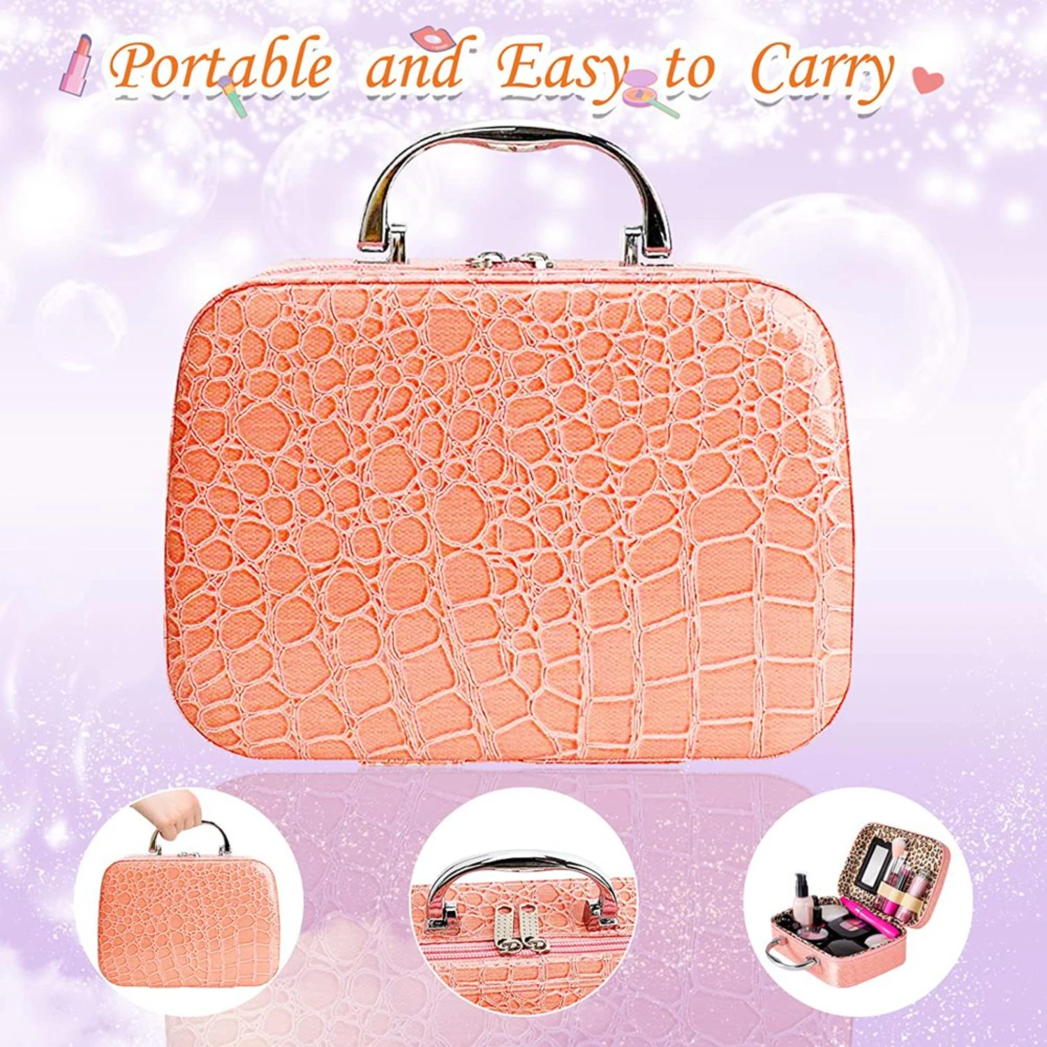 Kit de maquillage pour enfants avec trousse à cosmétiques pour filles de 4 à 10 ans – Y compris pinceaux, ombres à paupières, rouge à lèvres, Mascare, Gittler