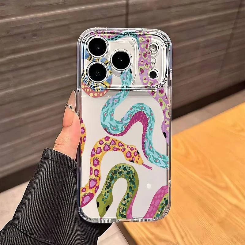Vibrant Retro Art Multicolor Leopard Print Snake Graphic Transparent Phone Case Slim Shockproof TPU Cover For Apple iPhone