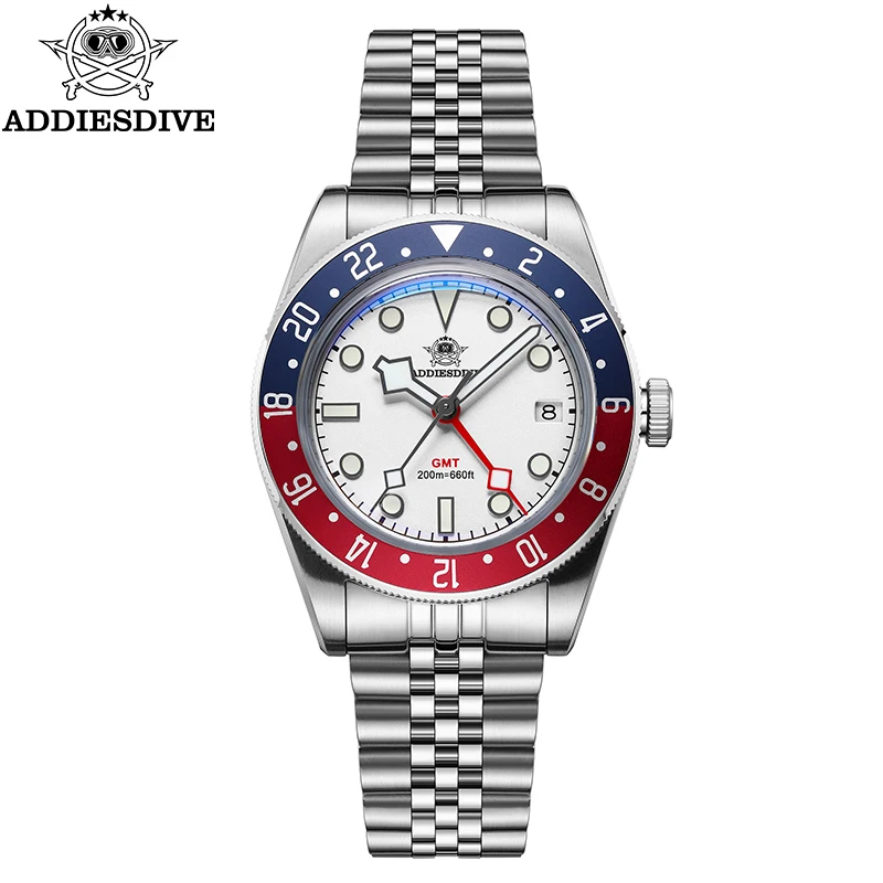 ADDIESDIVE Top Brand Luxury Man Wristwatch 200MM Waterproof Luminous Date Calendar Men GMT Watches Stainless Steel Quartz Watch