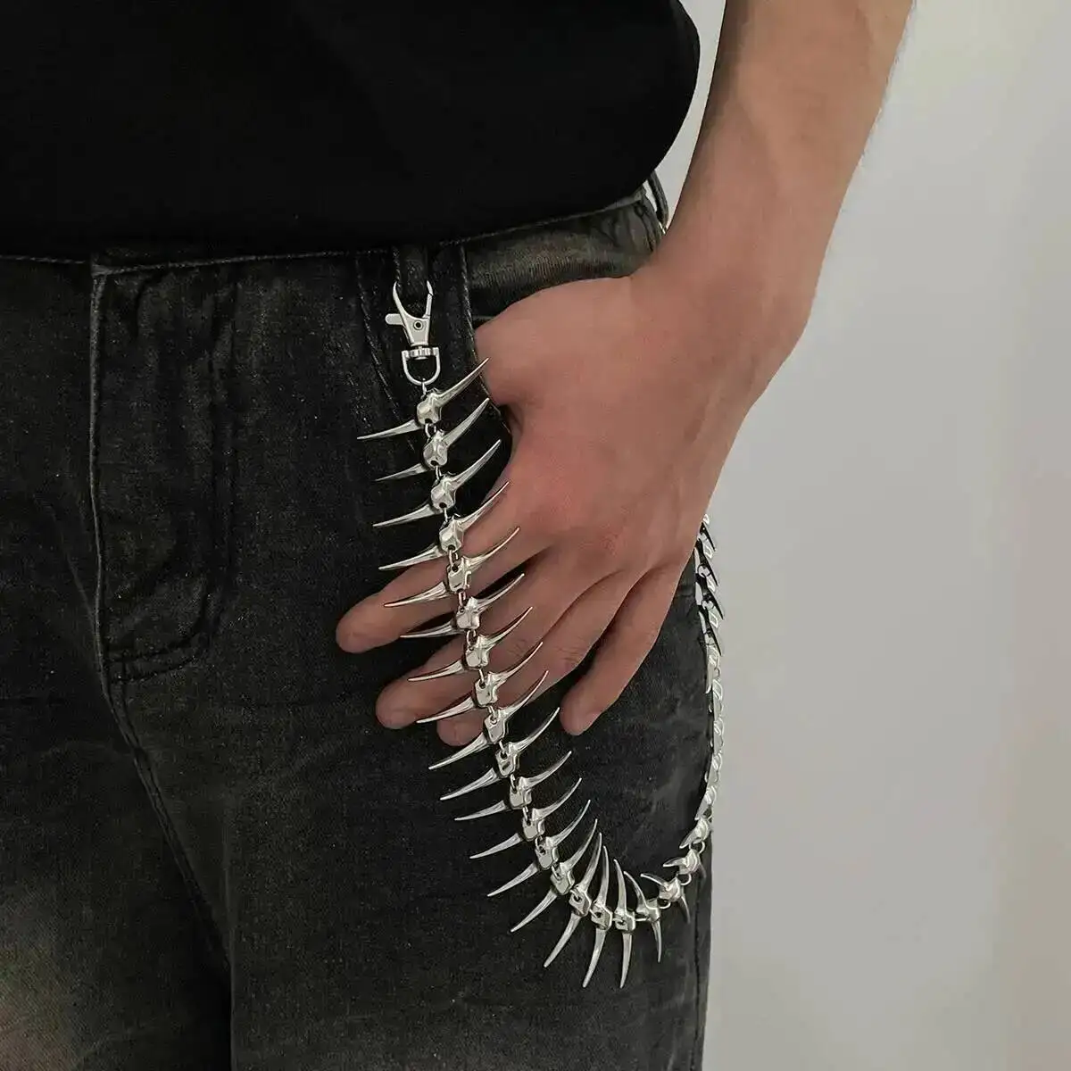 SHIXIN Übertreibungsketten: Schwerer Punk-Metall-Nieten-Taillenketten-Schlüsselanhänger für Herren – Hip-Hop-Hosenketten als Schmuck-Accessoire