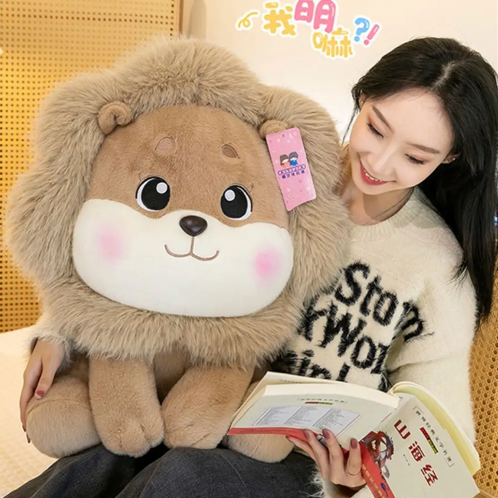 Kawaii PP Cotton Lion Toys Soft Fluffy Stuffed Lifelike Lion Doll Comfortable Ins Forest Animals Stuffed Doll Home Decor