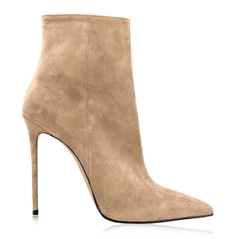 

Stiletto High Heels 10/12Cm Suede Short Boots for Women Nightclub Pointed Oversized Fashion Leather Ankle Boots Candy Colors