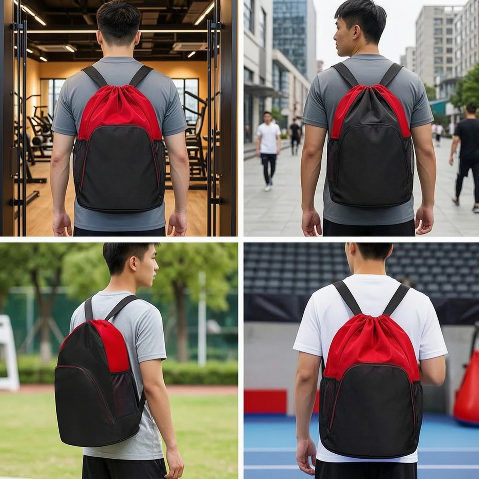 Drawstring Gym Bag - 지퍼 포켓이 있는 드로스트링 백팩, 보호용
