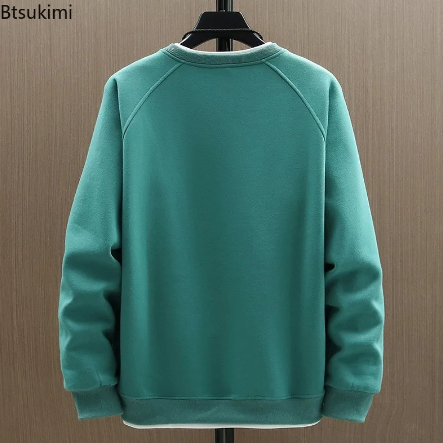 Spring New Men's Solid Casual Sweatshirts Harajuku Fashion Fake Two Pieces O-neck Hoodies Versatile Tops Hip Hop Streetwear Male