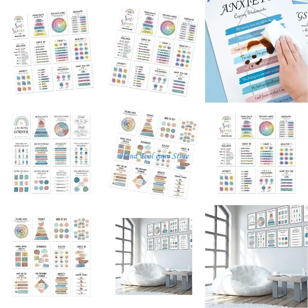 H37F 12 Sheets ملصق زاوية تهدئة ملصق تعليمي للعافية العقلية