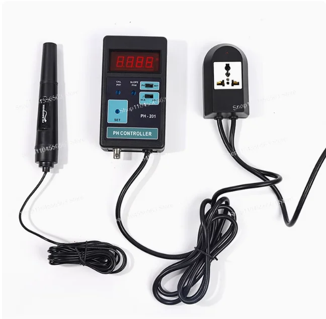 PH-201 디지털 LCD 디스플레이 PH CO2 컨트롤러 미터 수족관 물고기 탱크 0.00 ~ 14.00PH 범위 + 스위치 소켓 AC 100-240V