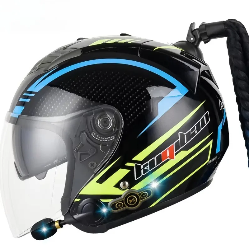 Motorcycle Half Helmet Anti-Fog Dual Lens Bluetooth Helmet DOT 3C Certification Casco Moto Motocross Helmet with braids