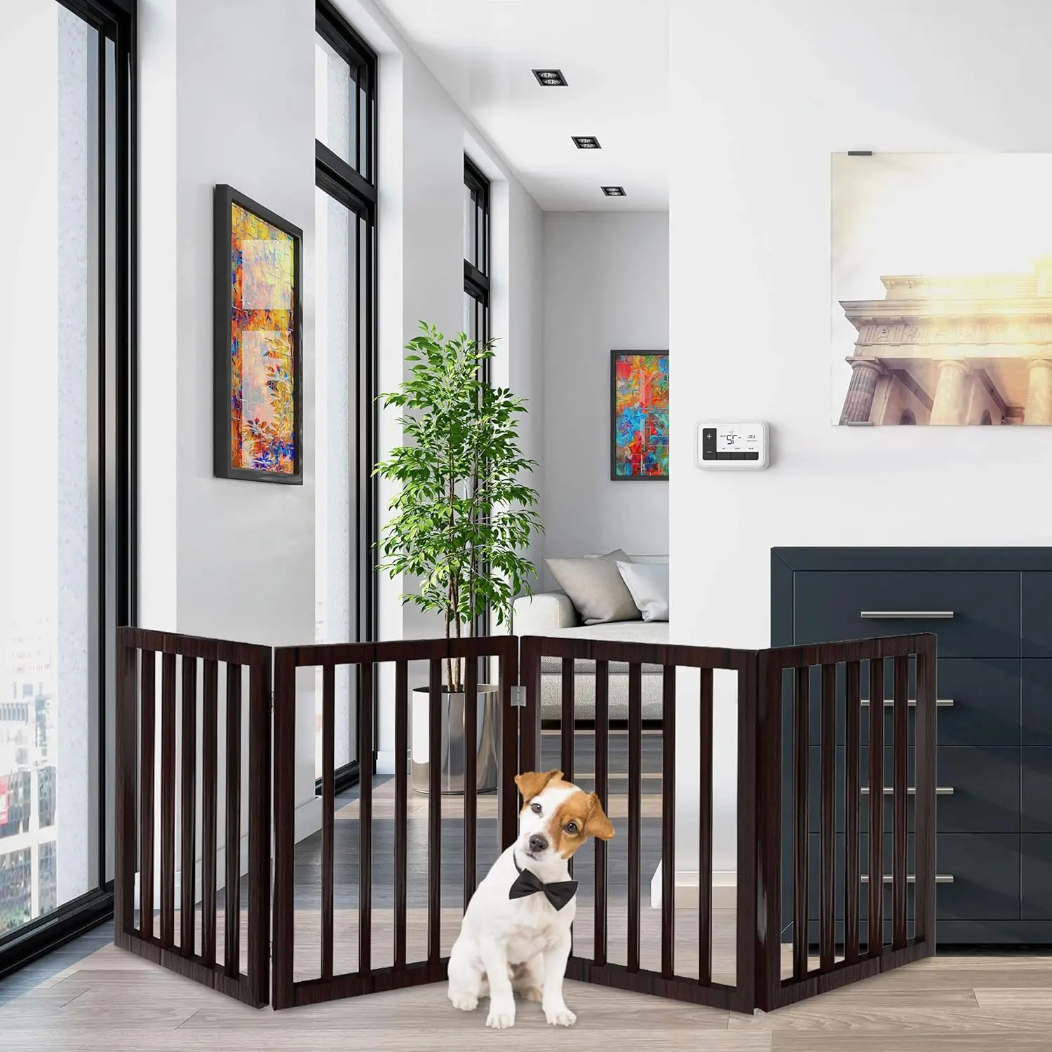 

Pet Gate - 4-Panel Indoor Dog Fence for Stairs, Hallways, or Doorways - 73x24-Inch Freestanding Dog Gates