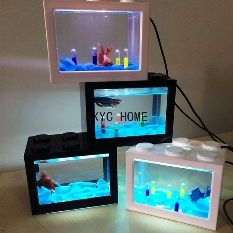 Mini acuario USB con lámpara LED, tanque  peces, luz Betta, cilindro de lucha de peces