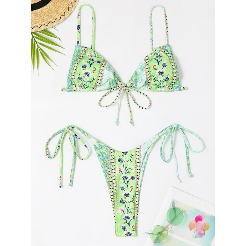 

Floral Fresh Bikini Swimsuit Sexy Backless Tie Two-Piece Swimsuit for Women