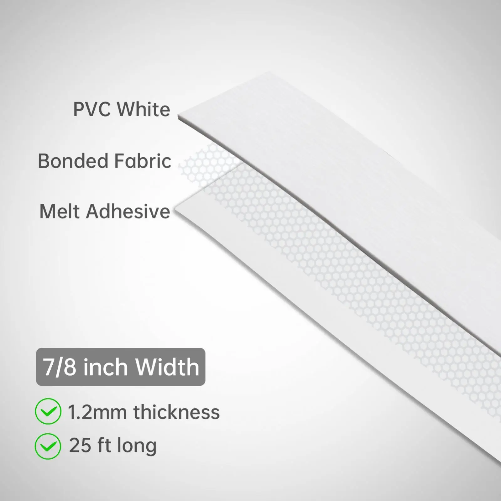 7/8 Inch X25 ft (2.2cm X 7.62M) White / Black Hot Melt Adhesive PVC Edge Banding for Plywood Table/Cabinet, Pre-glued Veneer Edg