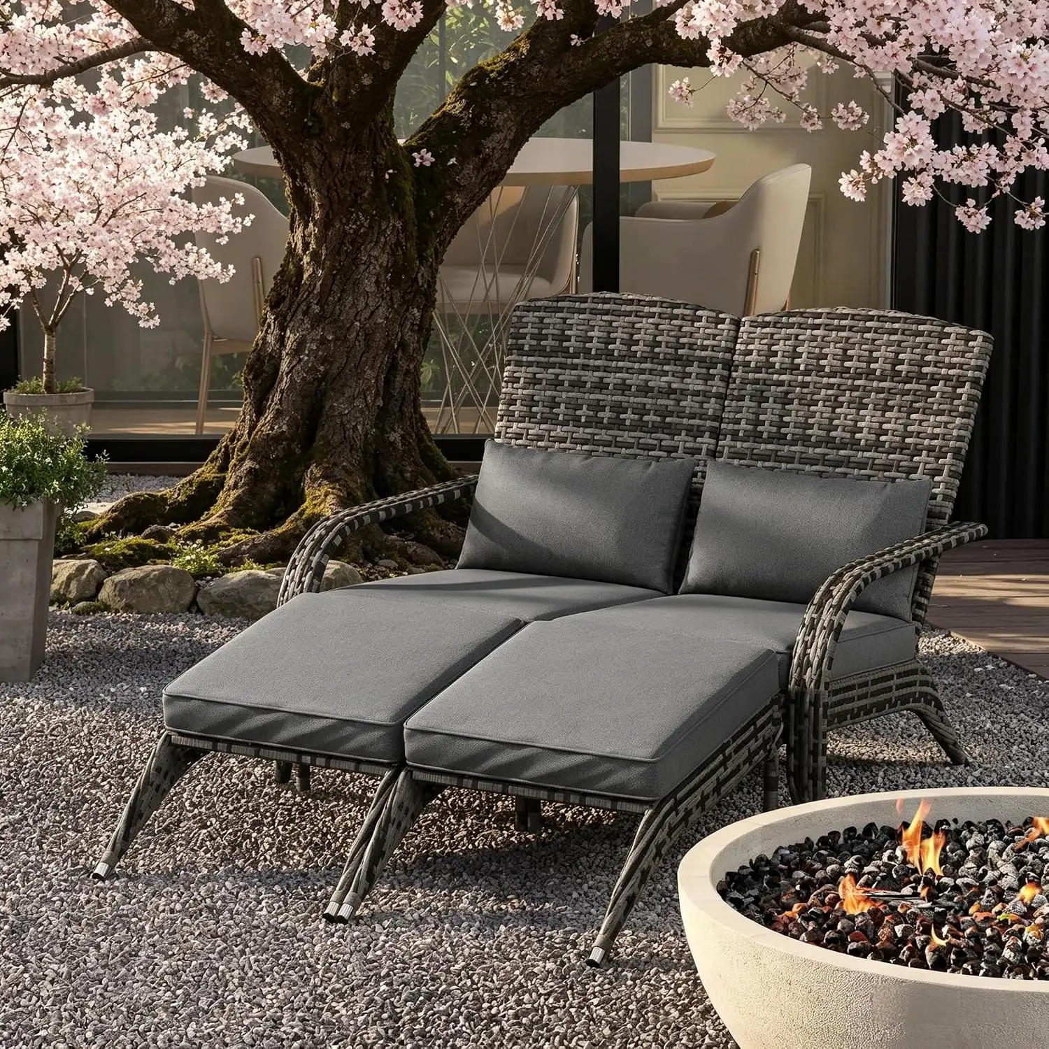 Mixed Gray Double Adirondack Chair with Footstools, Patio Loveseat for 2, Customized