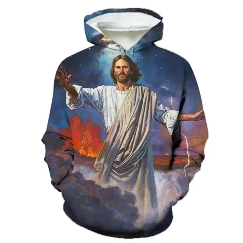 Christian Jesus 3D Printed Hoodie For Men Women Fashion Personality Christian Hooded Unisex Fun Virgin Mary Print Pullover Tops