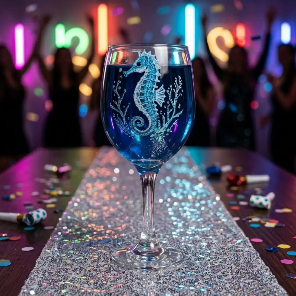 Octopus Ocean Animal Wine Glass Dolphin Tortoise Clear Stemmed Cup 2D Printed Seahorse Marine Animal Tall Glass Home Decor