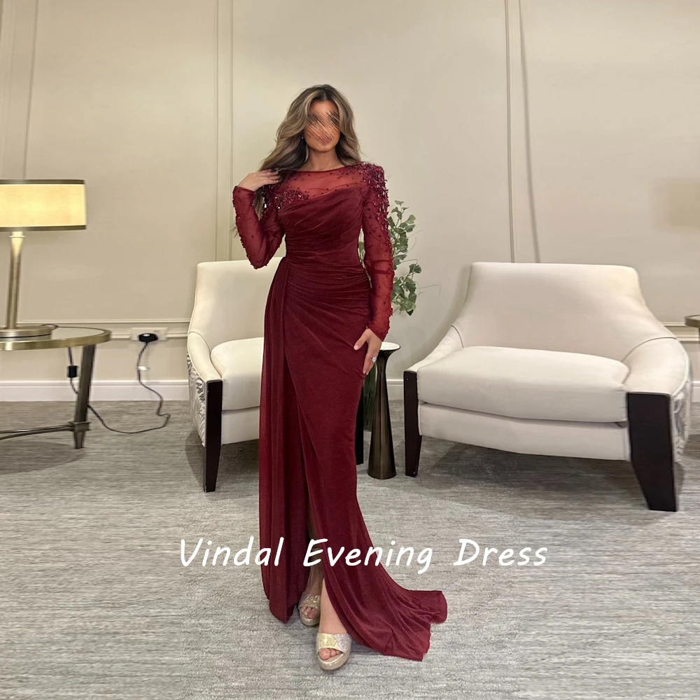 Vindal Evening dress Velour Floor Length Fashion Scoop Neckline luxurious Straight Elegant Long Sleeves السعود For Woman 2024