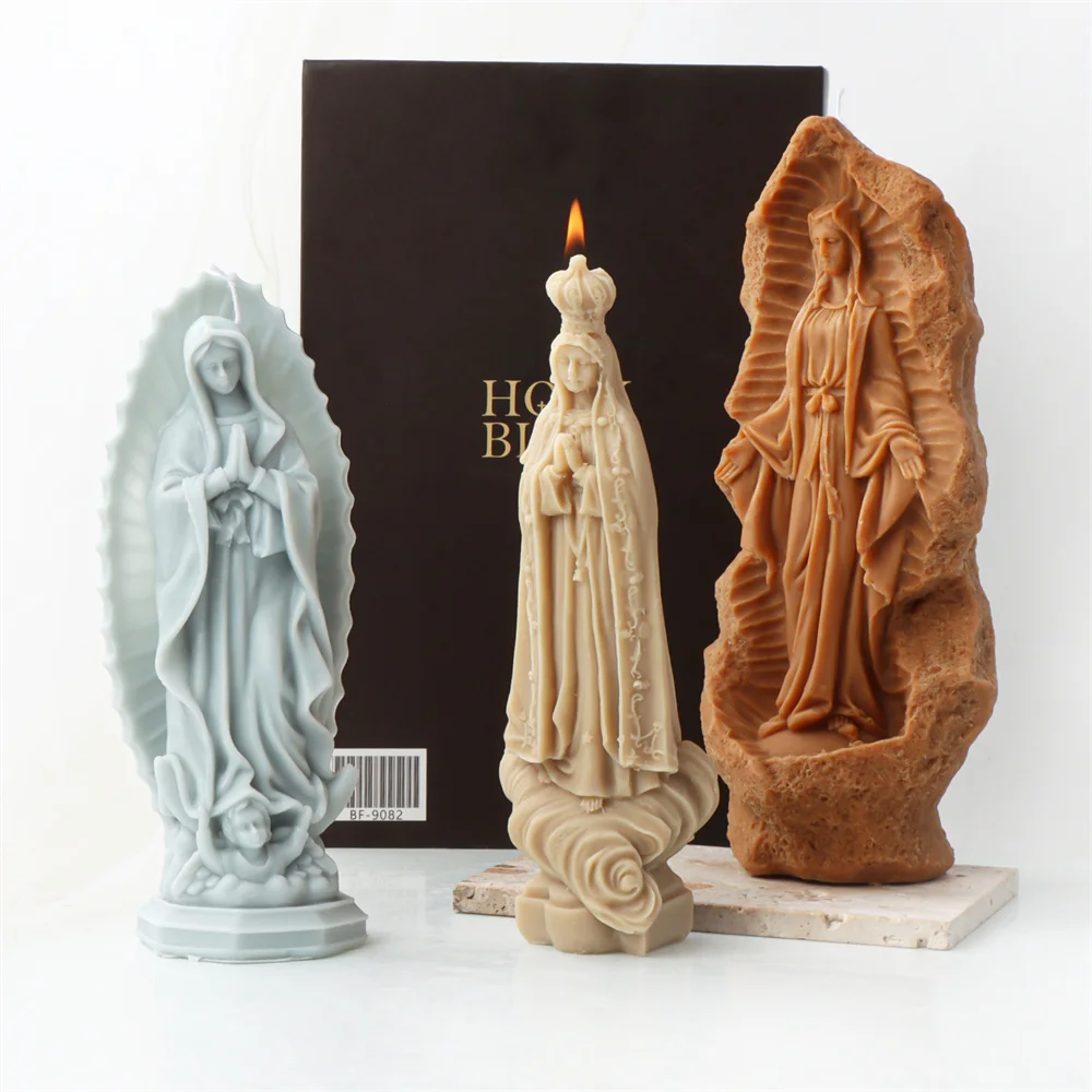 Goddess Series Our Lady Of Guadalupe Candle Mold Silicone Fatima Mary Statue Mould DIY Virgin Mary Resin Plaste Tool Home Decor