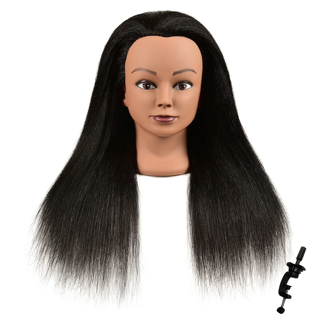 100% Cabelo Humano Preto Escuro Face Mold Cabeça Virtual Teaching Cabeça Modelo De Malha Cabelo Perm, Tintura, Cabelo Blow