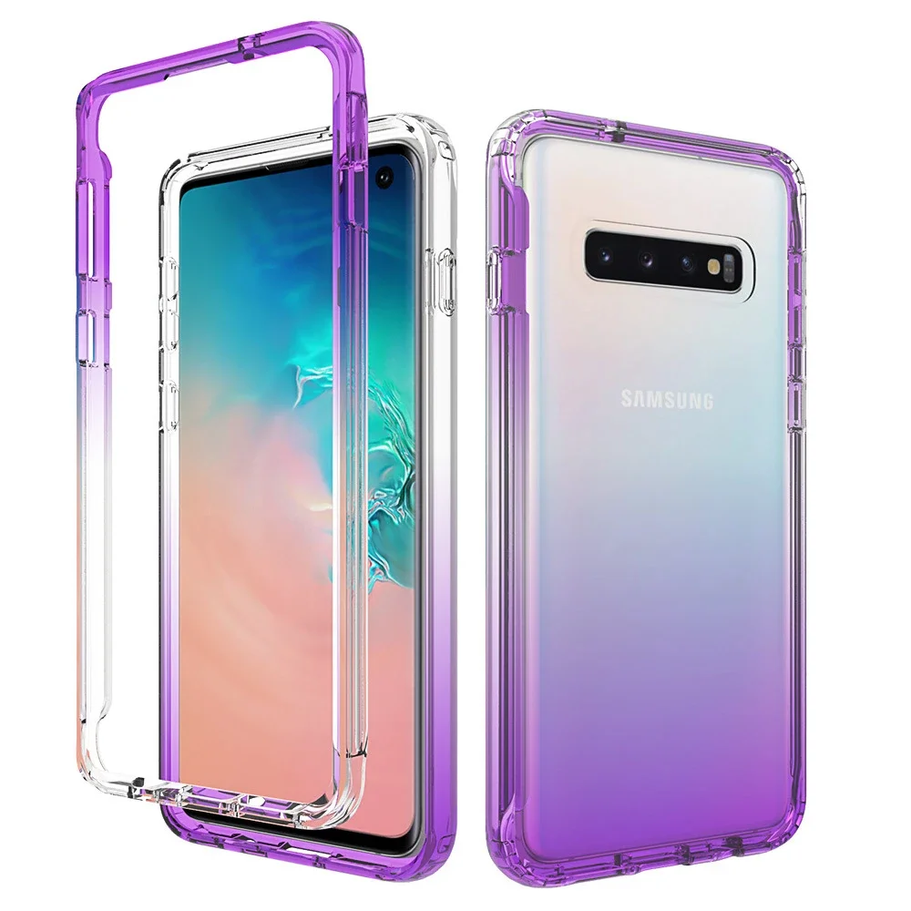 Fit for Samsung Galaxy S10 Plus S10Plus S10+ Cases Candy Color Transparent TPU/PC Case Hybrid Shockproof Shell Dual Layer Cover