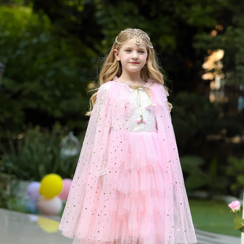 Disfraz de cosplay de chal para niña, disfraz de princesa de hielo y nieve drapeado con capa, accesorios de fiesta, Verano