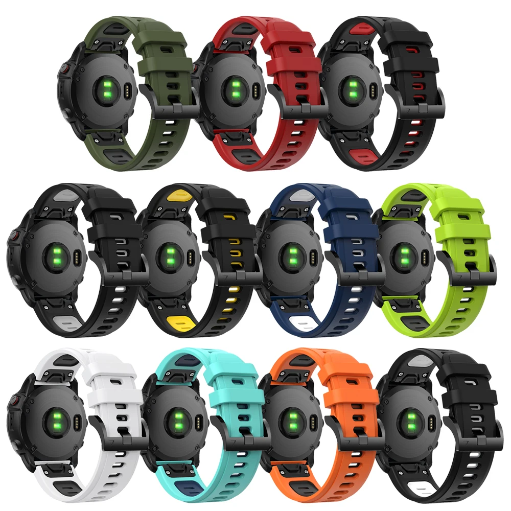 QuickFit 22 мм 26 мм для Garmin Fenix E 8 47 мм 51 мм 7 7X 6 6X/Epix Pro/Enduro3/Instinct 2 двухцветный силиконовый ремешок-браслет